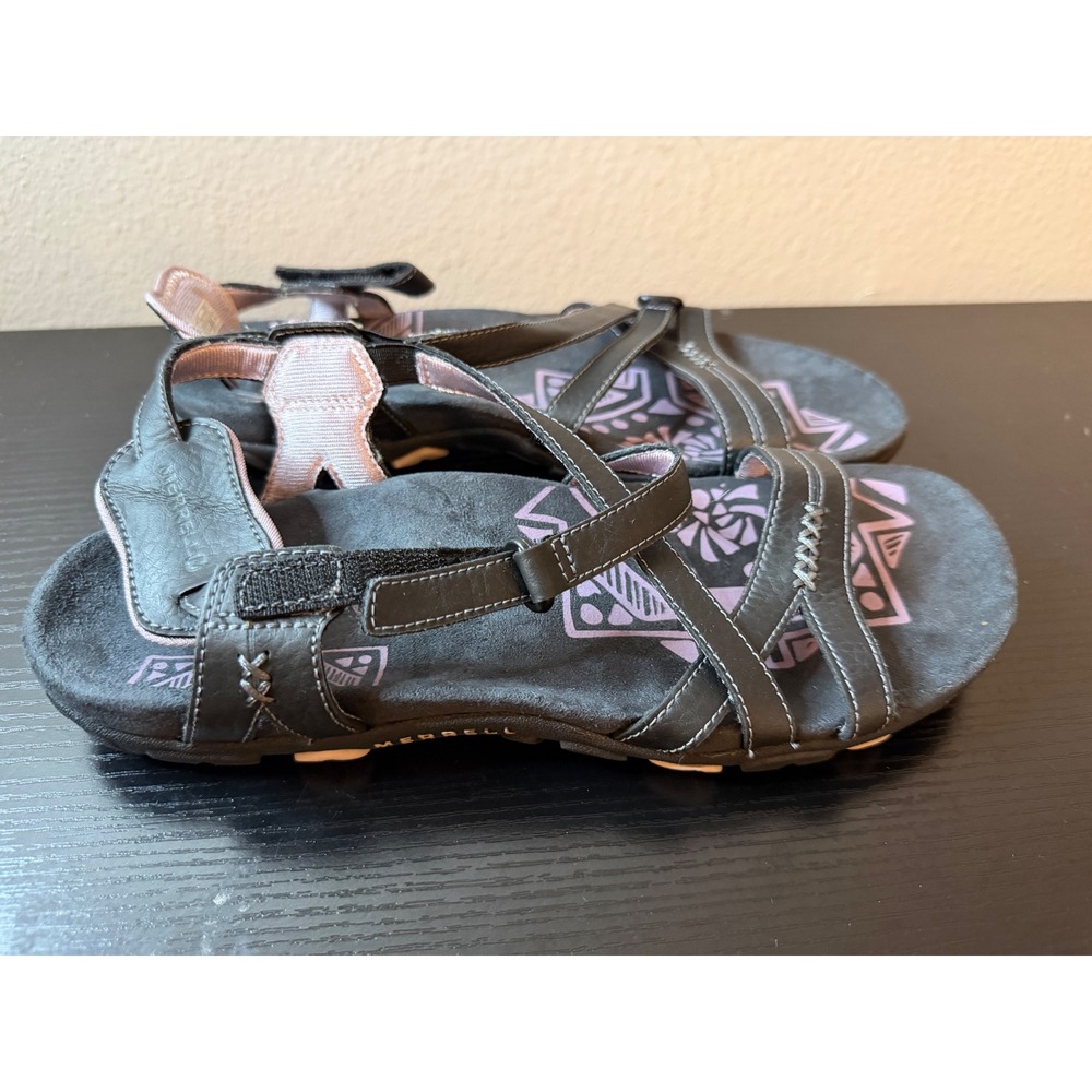 Merrell Keepsake Sandals Womens Size 8 Black Lilac Strappy Leather J289635C